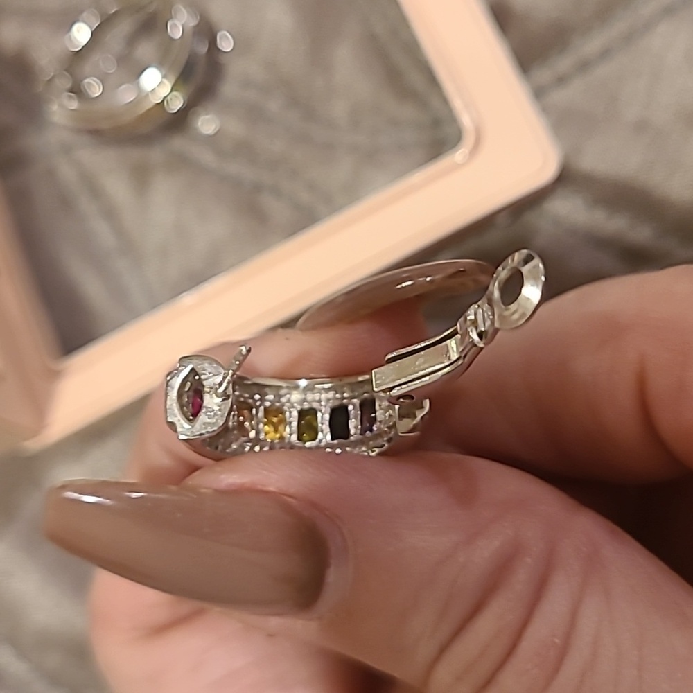 Sterling Silver Multicolor Sapphire Hoop Earrings - Picture 6 of 7